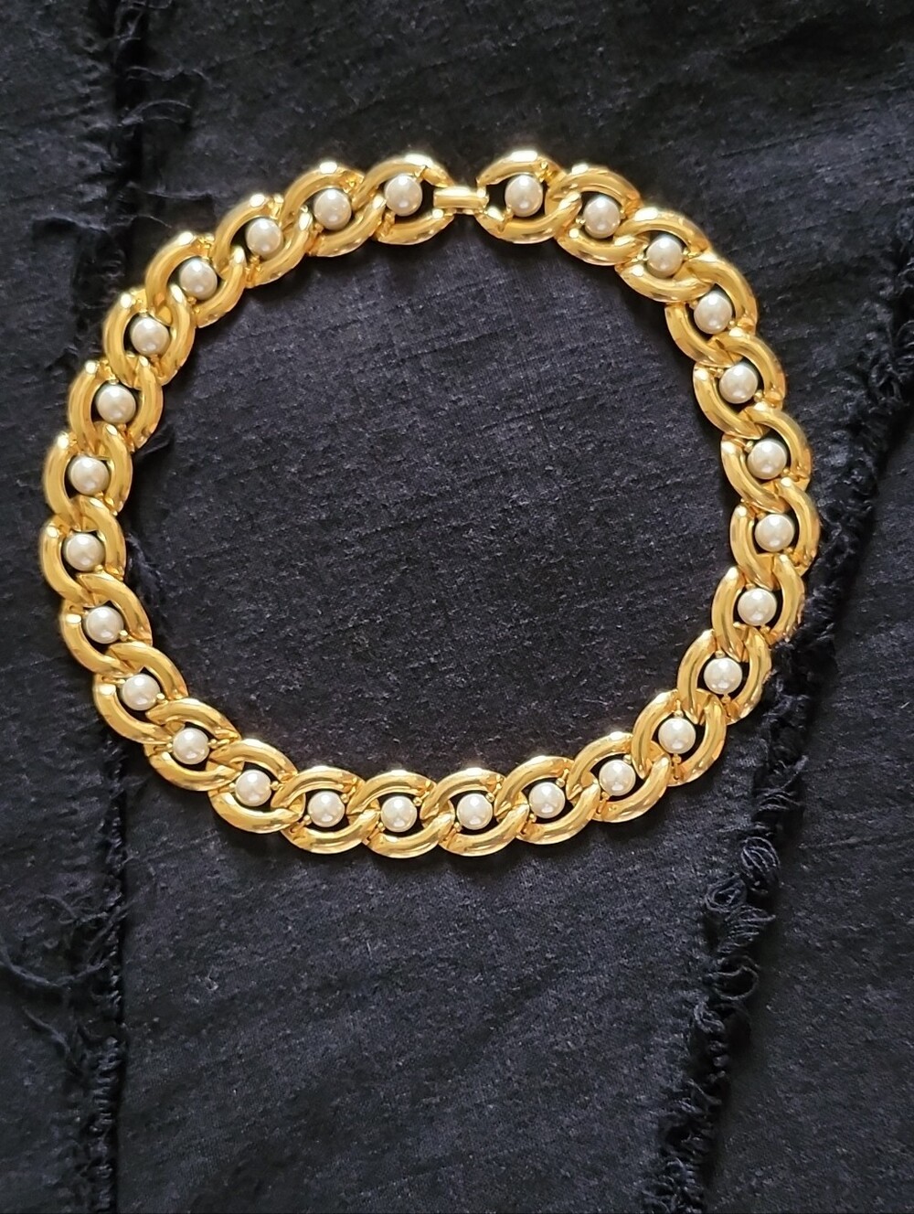 Napier Gold Tone and Faux Pearl Necklace / Choker